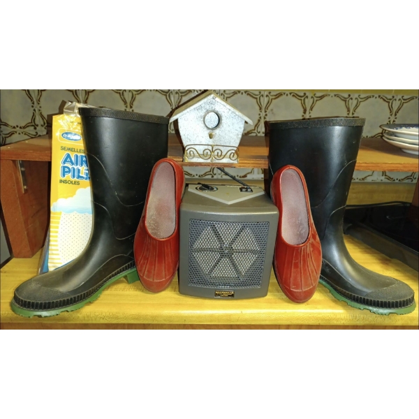 Portable Heater , Rubber Boots For Him & Her, & Small Bird House