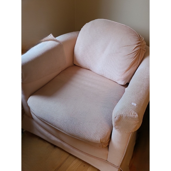 Chair w/ Rose Upholstery 33 W, 31 D, 25.5 T and Matching Ottoman 22.5 W, 20 D, 14 T 