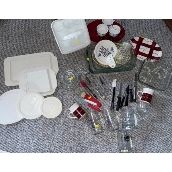 Assortment of Household Treasures From The Chef's Drawers, Mason Jar Mugs, Paring Knives, Clear PYRE