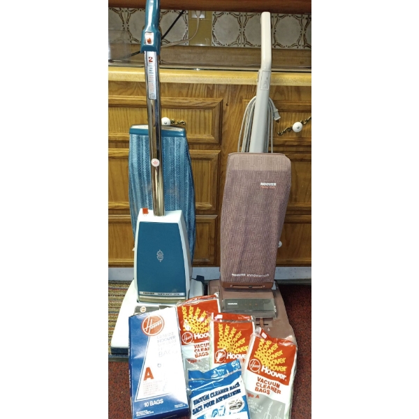 Two Vintage Hoover Vacuums w/ Bags For Both
