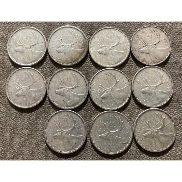 Canadian 25-cent Pieces 80% Silver 64.13 Grams