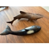 Image 3 : Antique Hand Carved Wooden Whale With A Hand Carved Wooden Shark With Real Shark Teeth 