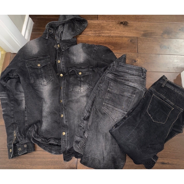 Men's Motocross Black Washed Denim Padded Motorcycle Gear Size Large