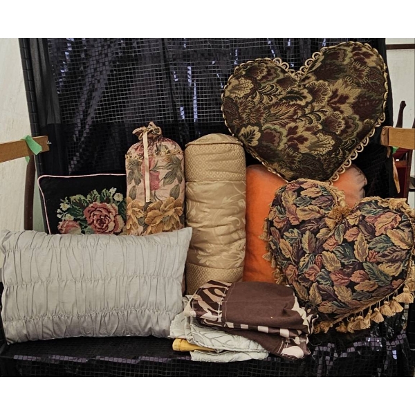Decorative Pillows and Gilded Serving Set