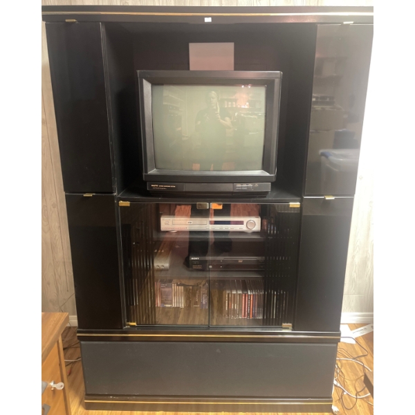 Rear Projection Television w/ 2 DVD Players CDs & VHS Galore & Entertainment Unit 36x25x59