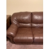Image 4 : Three-Seater Brown Leather Reclining Sofa with Plush Cushioning