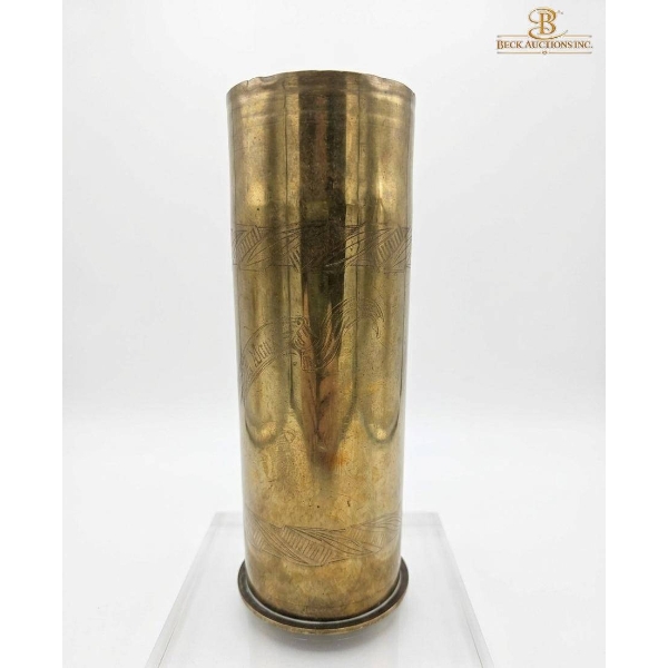 Brass Trench Art Shell Casing and Ornate Powder Flask