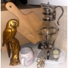 Image 1 : Bronze Parrot Figurine 12T w/  Decorative Silver Plated Jug & Stone Trivet