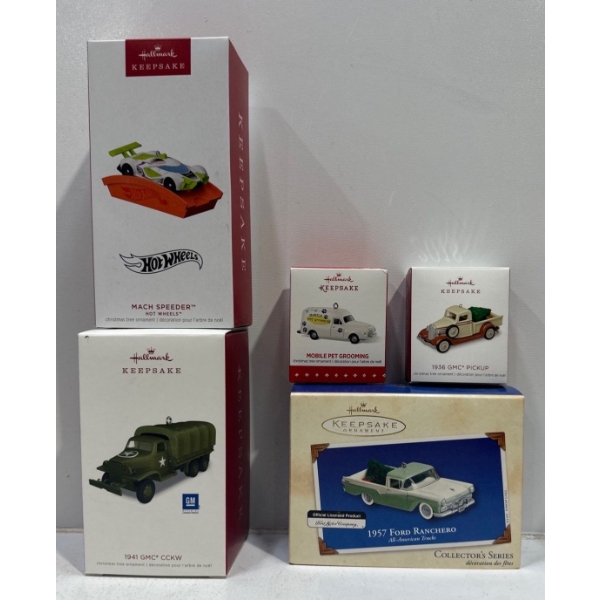 Vehicles- 1936 GMC Pickup, 1941 GMC CCKW, 1957 Ranchero, and more Hallmark Ornaments