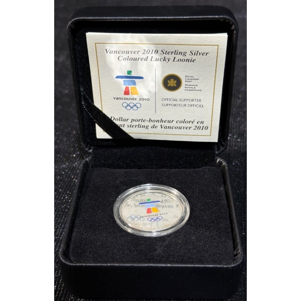 2010 $1 Vancouver Olympic Winter Games Lucky Loonie Coin 92.5% Silver 7 grams