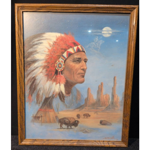 Wooden Framed Print by M. Caroselli Depicting Indigenous Culture