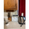 Image 1 : Kitchen Appliance and Accessory Lot with Toaster, Electric Kettle, Coffee Maker, Knife Block
