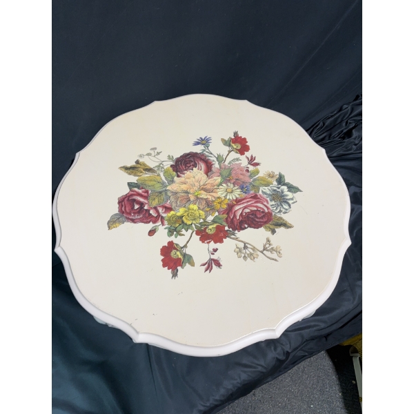 Painted Floral Side Table With Drawer