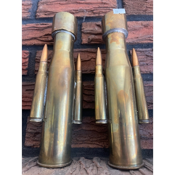 WW2 Trench Art Candlesticks 50 Cal Bullets 10T