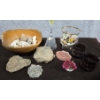 Image 2 : Sea Shells Galore + Purple Crystal Candle Holders, Crystal Bell + Fossils