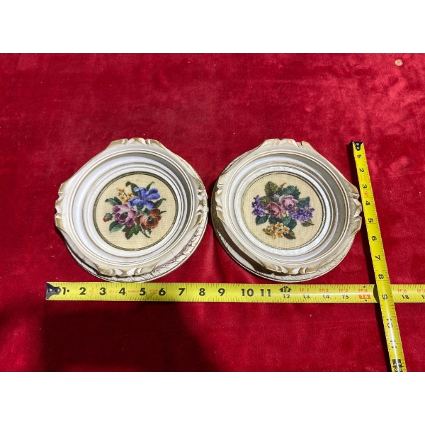 Needlepoint Cross Stitch Pieces, 1970 (Diameter 4.5" Inches Before Frame)