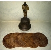 Image 3 : Bamboo Serving Tray Chinese Style Wooden Humidor 10"Tall & Antique Bell