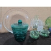 Image 2 : 2 Mini Green Oil Lamps (1 W/Shade) Green Depression Glass Dish, Lidded Trinket Dishes, Etc