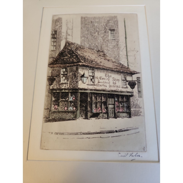 Etching "Dickens Old Curiosity Shop" by Cecil Forbes 12 X 10 W Including Matting