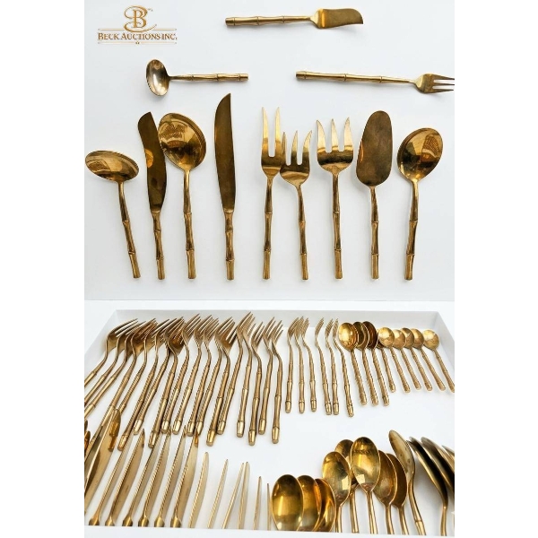 brass bambo Flatware Set with Red Velvet Storage Case
