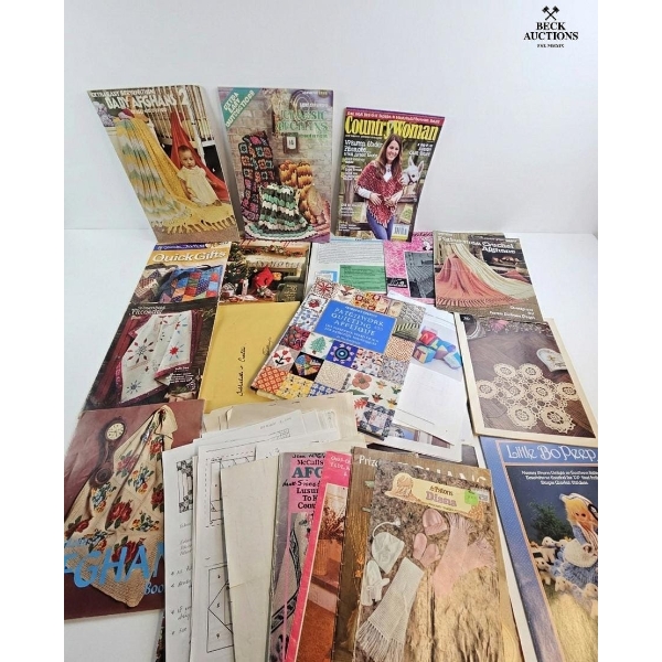 Collection Of Vintage Quilting, Crochet, And Patchwork Crafting Publications.