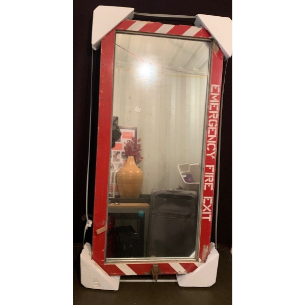 Vintage Emergency Fire Exit Framed Mirror - 46W, 21T 