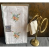 Image 2 : Hand Carved Vanity Set w/ Brass Towel Holder Vintage Linens & More