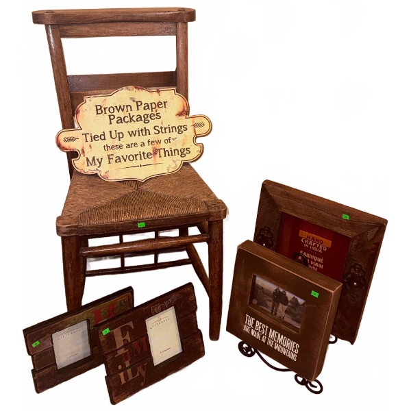 Decorative Wall Frames and Rustic Wooden Chair