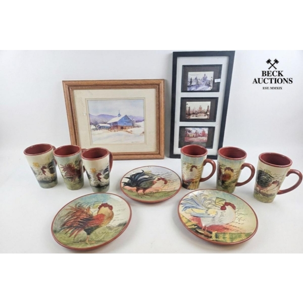 The Dinnerware Is The "Le Rooster" Or "Rooster Meadow"  3 Salad Plates and 6 mugs