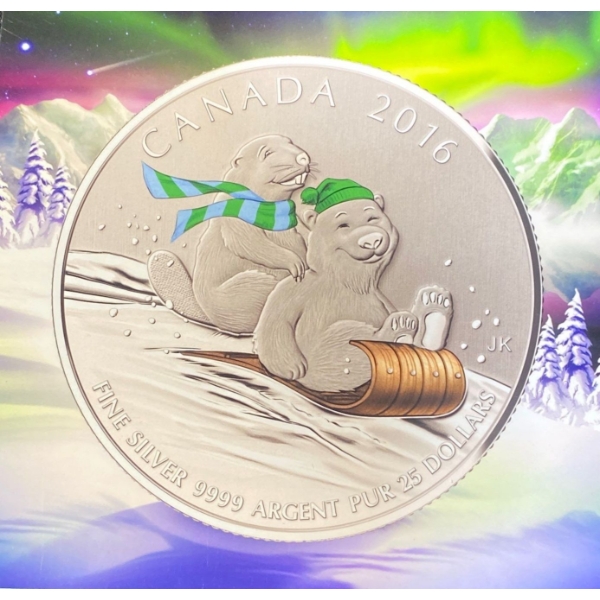 2016 Royal Canadian Mint $25 "Winter Fun" Fine Silver Coin 7.96 Grams