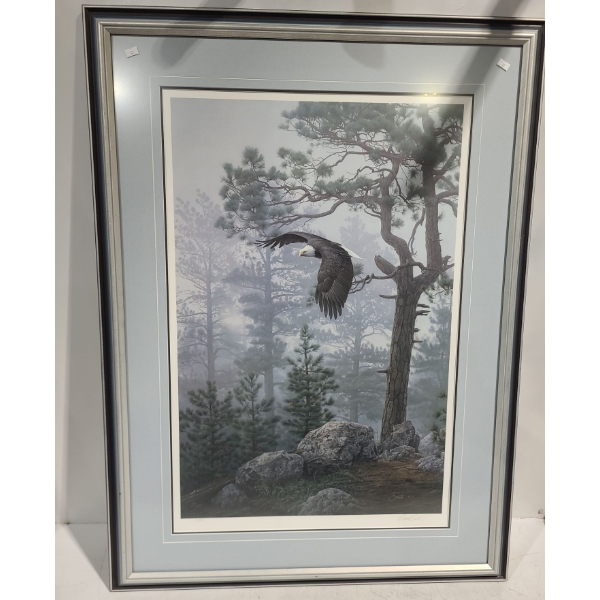 Numb. Print 21/950 "Shrouded Forest- Bald Eagle", Artist Daniel Smith, 32 X 43.5 Framed Under Glass 