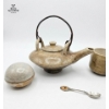 Image 4 : Collection Of Asian-Style Pottery, Teapot , Tea Bowl, A lid Container, And A Soapstone Figurine 
