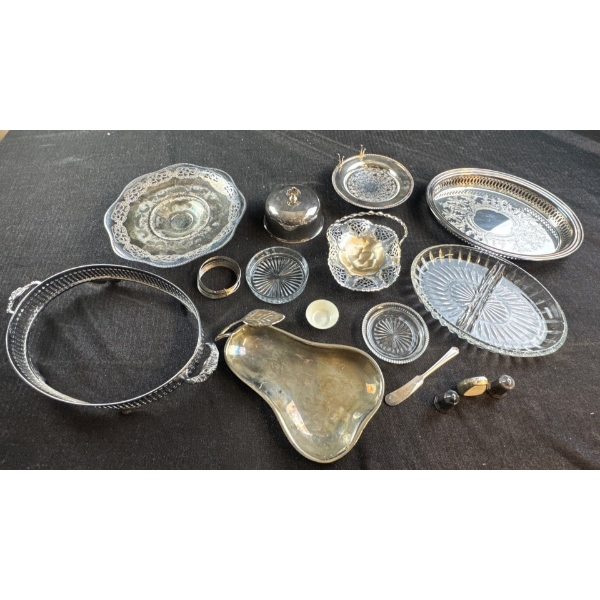 EP Silver Servingware w/ Crystal Platters 