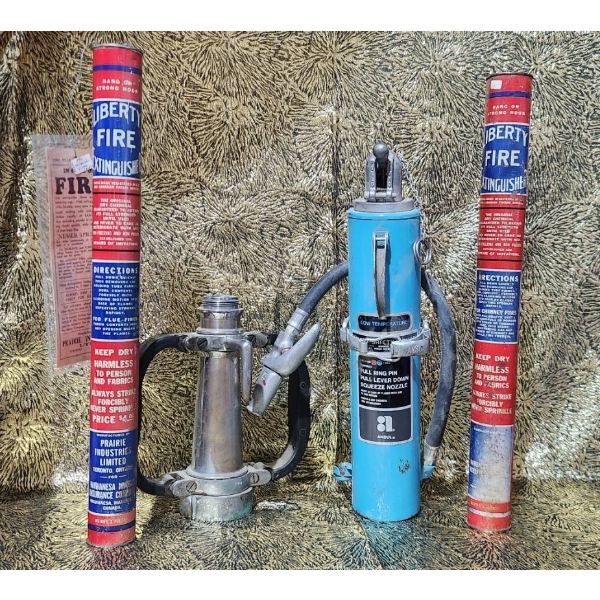 Vintage Fire Extinguishers and Accessories, Including Liberty Fire Canisters