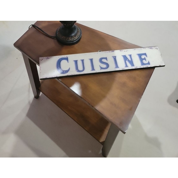 Oddly Shaped Table w/ Fancy Lamp & Shade ++Cuisine Sign  9"x14"x21"tall