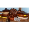 Image 1 : Three Gailtyn-Sutton Small Oval Stoneware Crocks w/lids - Three Tone Brown Mini-Dutch Ovens 