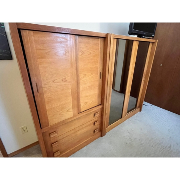 Vintage retro teak wardrobe set with tons of storage and sliding glass door very very cool design am