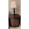 Image 1 : Vintage Mahogany Nightstand w/ Contents 20x24 & Matte Black Square Shade Lamp