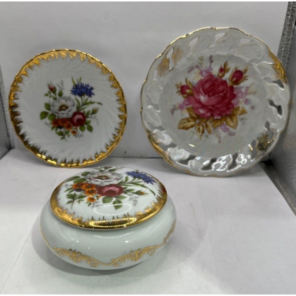 3 Pieces of China, 2 having 22k Gold Leaf