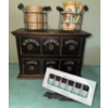 Image 4 : Decorative Wood Drawer Chest, Essential Oils, Jug, and Wire Baskets Set