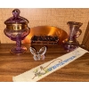 Image 1 : Amethyst Art Glass Pedestal Candy Dish & Jug w/ Swarovski Crystal Butterfly 4T & More