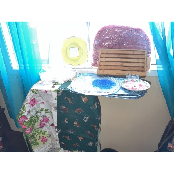Kitchen Essentials Lot: Aprons, Platters, and Plates