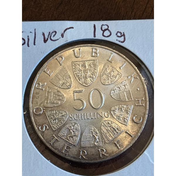 1970 Austria 50 Schilling silver coin 18g 