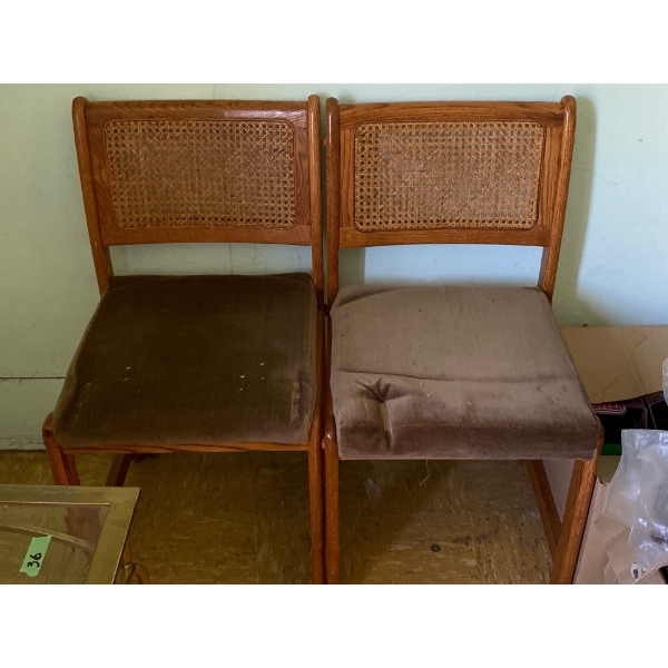 Set of 2 Whicker and Brown Cushion Chairs Width 18" Depth 18" Hight 33"