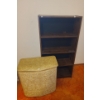 Image 1 : MDF Bookcase 24.5 W, 9.5 D, 47 T and Vintage Hamper 22 W, 12 D, 23 T 