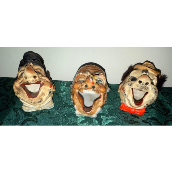 Rare Ceramic Hobo Ashtrays-Hand Painted Clowns Art Deco  Novelty Ashtrays