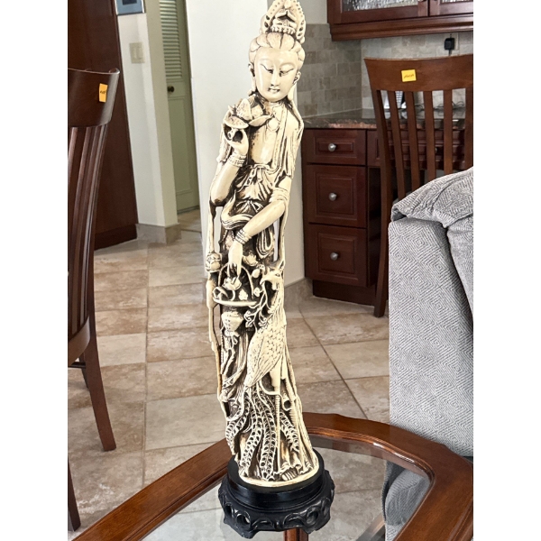 Asian Woman Imitation Ivory Tusk On Wood Base 26T