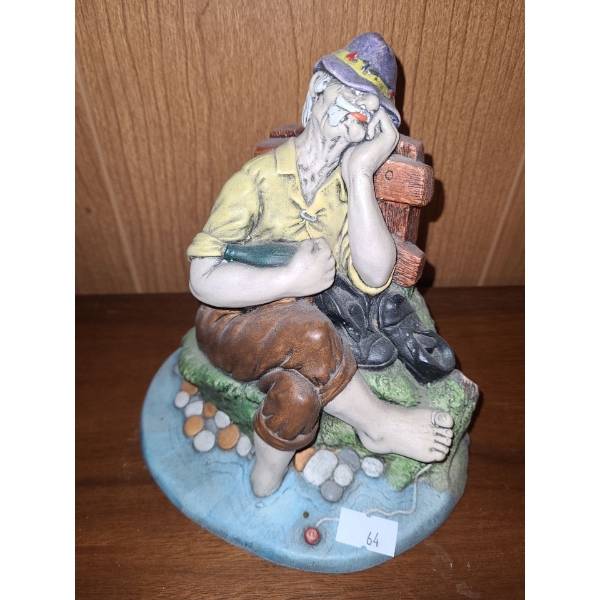 Ceramic Figurine of Man Sitting at River's Edge 6 T