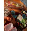 Image 2 : PyRex distress A hand painted flower serving tray, vintage fondue, forks, a Pyrex bake and round to 