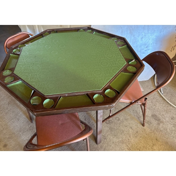 Retro Octagonal Cards Table w/ 3 Folding Chairs 31"x30"